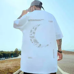 ムーンTシャツ（ホワイトXLサイズ/2XLサイズ/3XLサイズ)半袖トップス春夏秋プリント洋服