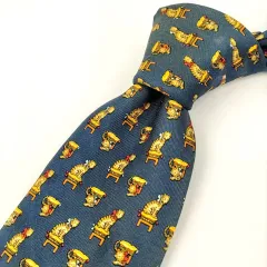 【 Salvatore Ferragamo 】B 21 A-1 サルヴァトーレフェラガモ 虎 総柄 シルク 100％ ネクタイ 長さ 154cm フォーマル 紳士 メンズ 服飾小物 ネイビー系