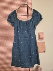 ヴィンテージ デニム 花刺繍 ミニ ONE PIECE