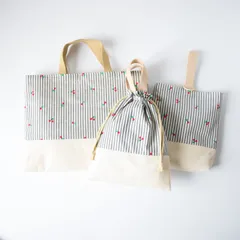 入園入学3点セット ＊チェリーストライプ＊ レッスンバッグ お着替え袋 上履き入れ