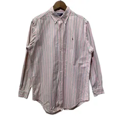 POLO by RALPH LAUREN　ストライプシャツ　長袖　シャツ　トップス　ボタンダウン　ワンポイント　ブランドロゴ　スモールポニー　刺しゅう　古着