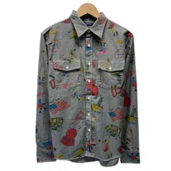 TOMMY　柄シャツ　長袖　シャツ　トップス　レギュラーカラー　胸ポケット　総柄　野球　プリント　ワンポイント　ブランドロゴ　刺しゅう　古着