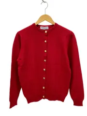 BURBERRYS (バーバリーズ) スコットランド製 ヴィンテージ 90s 白タグ ニット カーディガン ロゴ 金ボタン ウール 長袖 M相当 レッド レディース/028