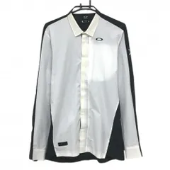 オークリー 長袖シャツ 白×黒 袖スカル刺しゅう スナップボタン  メンズ XL ゴルフウェア Oakley