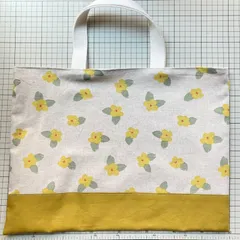 レッスンバッグ　マチなし　マスタードフラワー