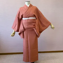 小紋　単衣　正絹　着物　江戸小紋　赤　鮫小紋　リサイクル着物　k-887