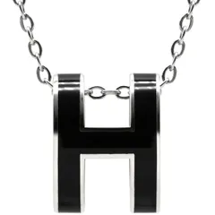 エルメス HERMES ネックレス ポップアッシュ ペンダント メタル ラッカー ブラック×シルバー 黒 Hモチーフ POP H SV金具 【中古】