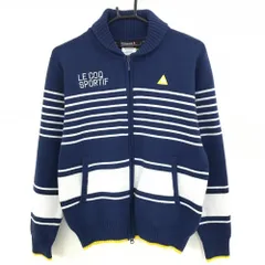 ルコックゴルフ ニットジャケット ネイビー×白 一部ボーダー  メンズ M ゴルフウェア le coq sportif