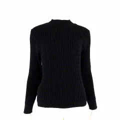 FAIRE DES MOTS ニット セーター リブ ケーブル編み 切替 モックネック 長袖 Ｍ 黒 ブラック