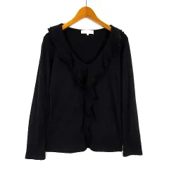 シネマクラブ CINEMACLUB ニットトップス フリル襟 Vネック アンゴラ ウール 長袖 L 黒 ブラック