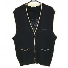 アダバット アウターニットベスト 黒×ベージュ 背ビッグロゴ  メンズ V(XL) ゴルフウェア adabat