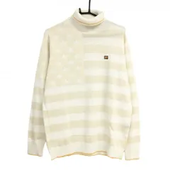 ラウドマウス タートルネックセーター 白×ライトベージュ 星条旗柄 ニット メンズ LL ゴルフウェア LOUDMOUTH