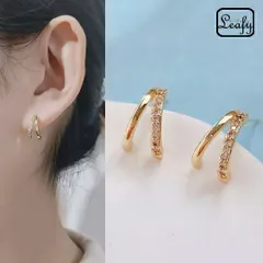 耳钉 フープピアス 2連デザイン レイヤード    CZダイヤ キュービックジルコ ゴールドカラー 華奢 上品 きれいめ 大人可愛い モダン お出かけ パーティー プレゼント 誕生日 記念日ギフト   彼女へ 存在感 送料無料 即購入OK 最短当日〜翌日発送