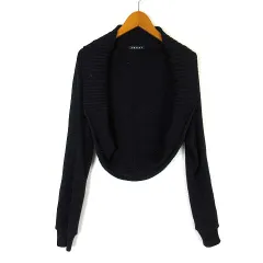 イング INGNI カーディガン ボレロ ニット リブ 切替 ショールカラー トッパー 羽織り ウール ドルマンスリーブ 長袖 M 黒 ブラック