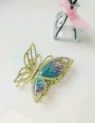 ラメ蝶ヘアバンスクリップ 自動ピン