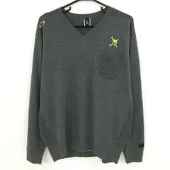 【超美品】オークリー セーター グレー 胸ポケット Vネック ウール混 ニット メンズ XL ゴルフウェア Oakley
