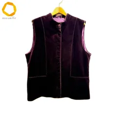 #w レリアン Leilian ベスト ジレ 15+ 紫系 スタンドカラー ベロア調 ステッチ 大きいサイズ 日本製 レディース [986350] k01