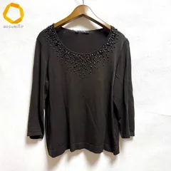 #ax マダムジョコンダ MADAM JOCONDE カットソー 40 こげ茶  ニット 七分袖 ビジュー レディース [986353] k01