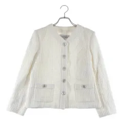 【美品】  CHANEL / シャネル | 2023SS | ココマークボタン コットン ツイード ノーカラージャケット | 34 | ホワイト | レディース