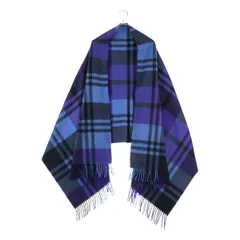 JOSHUA ELLIS / ジョシュアエリス | カシミヤ チェック 大判 フリンジ ストール マフラー | ブラック/ブルー/パープル