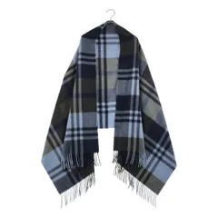 JOSHUA ELLIS / ジョシュアエリス | カシミヤ チェック 大判 フリンジ ストール マフラー | ライトブルー/ネイビー/カーキ