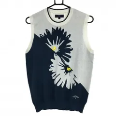 【超美品】キャロウェイ ニットベスト ネイビー×白 花柄 コットン混 レディース LL ゴルフウェア Callaway