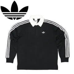 adidas (アディダス) CI076 3-STRIPES RUGBY LONGSLEEVE POLO ポロシャツ 長袖 AD356 ブラック 2XL