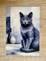 ロシアンブルー 猫 絵画 ポストカード 絵葉書のサムネイル