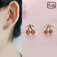 ピアス 耳钉 チェリーモチーフ さくらんぼ フルーツ  CZダイヤ キュービックジルコ きらめき ミニサイズ 小ぶり かわいい 大人可愛い 上品 おしゃれ きれいめ 存在感 食事会 女子会 イベント  きれいめ 存在感 バレンタインギフト 彼女へ  送料無料