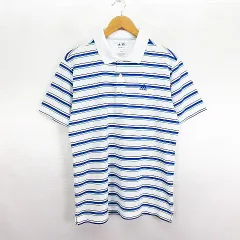 アディダス adidas テーラーメイド  ポロシャツ 半袖 ボーダー ロゴ O ホワイト×ブルー ゴルフウェア ※EKM
