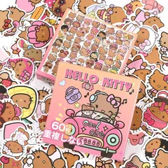 シール 60枚 キティ ブラック ギフトボックス かわいい 手帳 デコレーション 防水 ステッカー 女の子 プレゼント 文房具