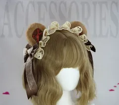 ヘアバンド・カチューシャ  くま耳 ヘアアクセサリー もこもこ 手作り  ロリータ カチューシャ  可愛い ヘッドドレス  コスプレ