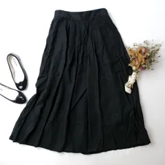 MARGARET HOWELL マーガレットハウエル リネン 麻 100％  ロング タックスカート Ⅱ ブラック (66E＋8272)26N☆