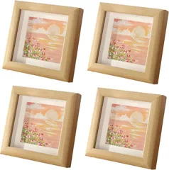 ルボナリエ 木製フォトフレーム 4個セット 正方形 立体額縁 卓上スタンド 写真立て ミニアート 押し花 標本展示 (ブラウン,  12 x 12cm)