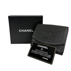 【人気・美品】CHANEL シャネル キャビアスキン ココマーク Wホック ダブルホック フラップ コンパクト ウォレット 二つ折り財布 10番台 ブラック 黒色 レザー 本革 ゴールド金具 金色 メンズ レディース ユニセックス 2005～2006年製