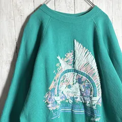 【入手困難】90s Hanes ビンテージ古着 アニマル 動物 馬 ターコイズブルー Sweat Shirt 80