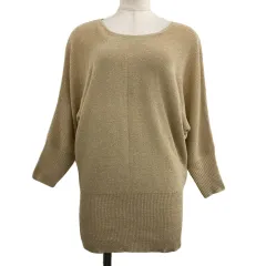 ロペピクニック ROPE Picnic セーター ニット プルオーバー Uネック ラメ リブ ドルマンスリーブ 七分袖 38 ベージュ金 ゴールド