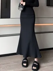 無地カラー＆フレアヘムのハイウエストフィッシュテールスカート - 軽量で滑らかな質感、スリムフィット多機能サマースカート。 カジュアル