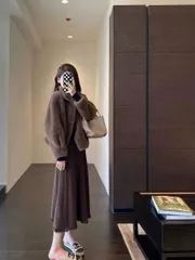 レディース 秋冬 フォックスファー オープンフロント ファジーコート - エレガントな長袖アウター、暖かい、通勤・通学・普段着に最適