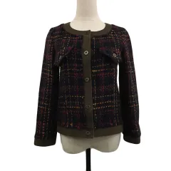 N.Natural Beauty Basic N.ナチュラルビューティーベーシック ジャケット ノーカラー シングル チェック ツイード調 長袖 M 紺 赤 ネイビー レッド