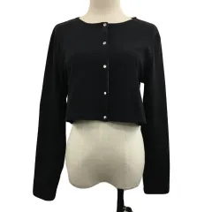 ミスティック mystic カーディガン ノーカラー ショート丈 ストレッチ 無地 長袖 F 黒 ブラック