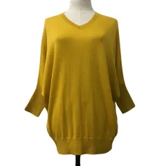 ナノユニバース nano universe セーター ニット プルオーバー Vネック ドルマンスリーブ 薄手 無地 長袖 M 黄 イエロー