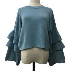 ムルーア MURUA セーター ニット プルオーバー ショート丈 クルーネック 無地 長袖 F 水色 青 ライトブルー