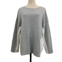 エドウィン EDWIN カットソー Tシャツ プルオーバー ラウンドネック バイカラー 杢 長袖 L グレー 白 ホワイト