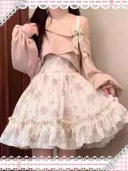 ロリータ ワンピース 2025秋冬新作 スクール風 フラワープリント オフショル ケーキライン ふんわり レディース