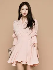 キャバドレス ミニドレス フレア Aライン フレア ハイウエスト ワンピース キャバ嬢 キャバクラ ラウンジ 七分袖 トレンチ風 レディース