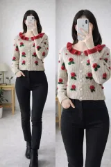 ZARA ザラ ローズ フラワー ニット カーディガン/フリルKARA（カラ）/立体花 ニット S