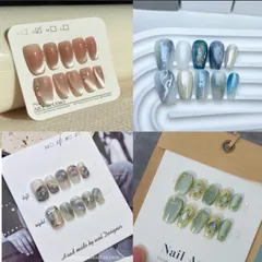 ネイルチップ完成品　セット販売　4点セット　キラキラ　ピンク系　ブルー系　グリーン系　ブラウン系　Mサイズ　秋冬　バレンタイン　ホワイトデー　卒業式　プレゼント　お得セット