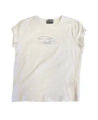 ディーゼル DIESEL T-ANGIE オーバルDロゴ カットアウト クルーネック キャップスリーブ 半袖カットソー 白 A06268 0AFAA Tシャツ ホワイト Lサイズ 101LT-284