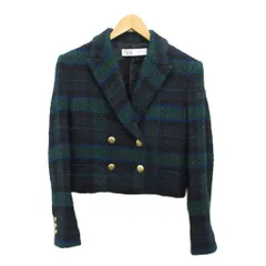ザラ ZARA ツイードジャケット ブレザー チェック 金ボタン 短丈 緑 グリーン XS